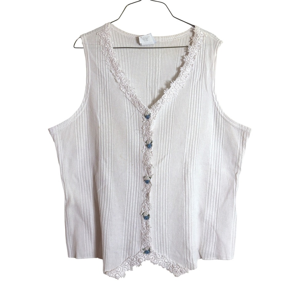Best United Garment Co Vintage 90s White Waffle Knit Lace Trim Vest Top 18/20